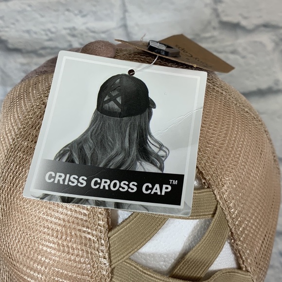 C.C Pony Cap CrissCross Pink Rose & Tan Ball cap Ponytail hat cap New NWT - Picture 5 of 12